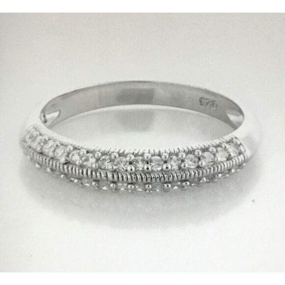 .925 Sterling Silver Pave Sim Diamond Anniversary Band Sz 9 - Picture 1 of 5